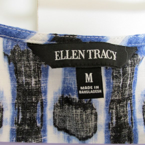 Ellen Tracy Blue & White Linen Zipper Tank Top - Picture 3 of 8